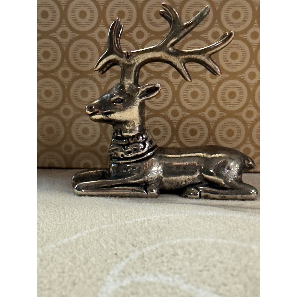 Silver Tone Heavy Metal Reindeer Deer Figurine Sculpture Christmas Decor